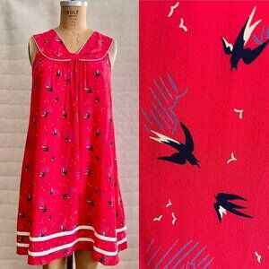 NWOT Anthropologie Ek Jam Factory Silk Retro Bird Swallow Dress Novelty Print S